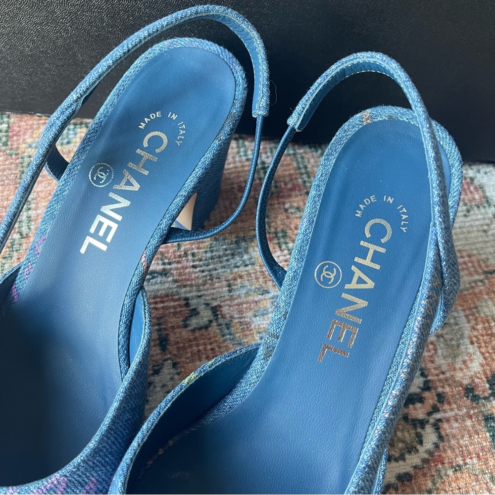 Chanel Blue 22S G31318 Mademoiselle Coco Denim Slingback Heel - Picture 3 of 10